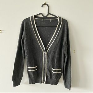 Grey Cardigan with Cream Accents